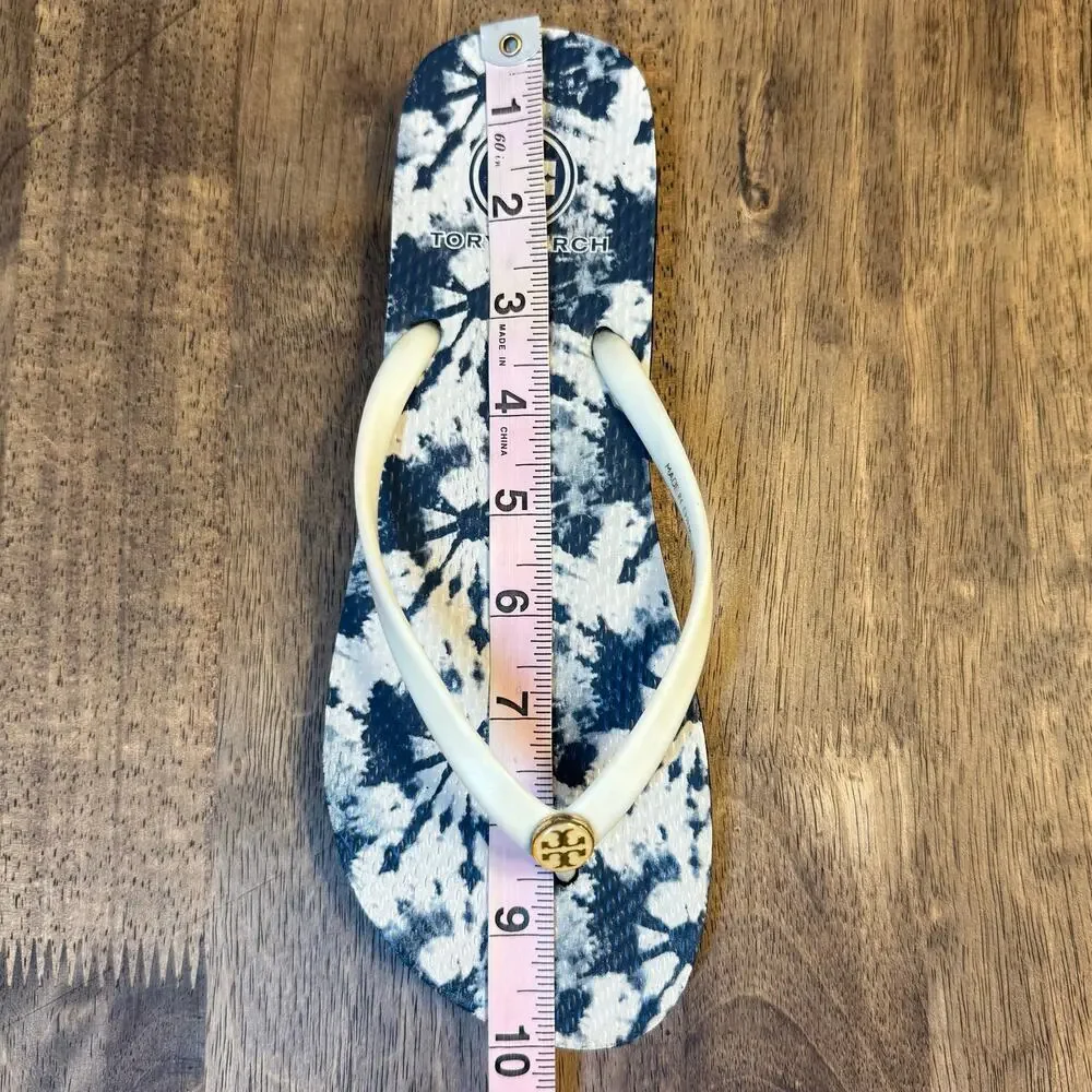 Tory Burch Flip Flop Gold Logo Medallion Tie Dye Thong Sandal Blue Women’s 9